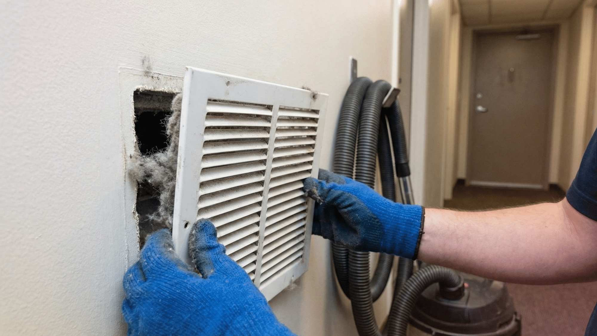 Professional Air Duct Cleaning Technicians Cleaning Residential HVAC Ductwork In Milford, CT To Improve Indoor Air Quality And System Efficiency.